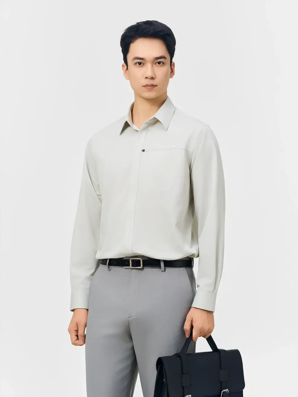Áo Sơ-mi Nam Dài Tay Cao Cấp Túi Khóa Ngực - Xám 001 - M