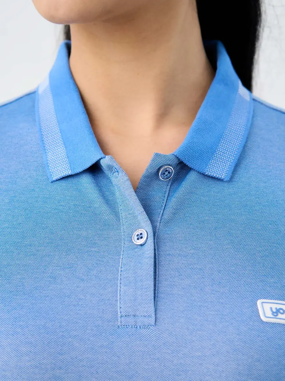 Polo nữ mắt chim phối bo - Xanh dương - S