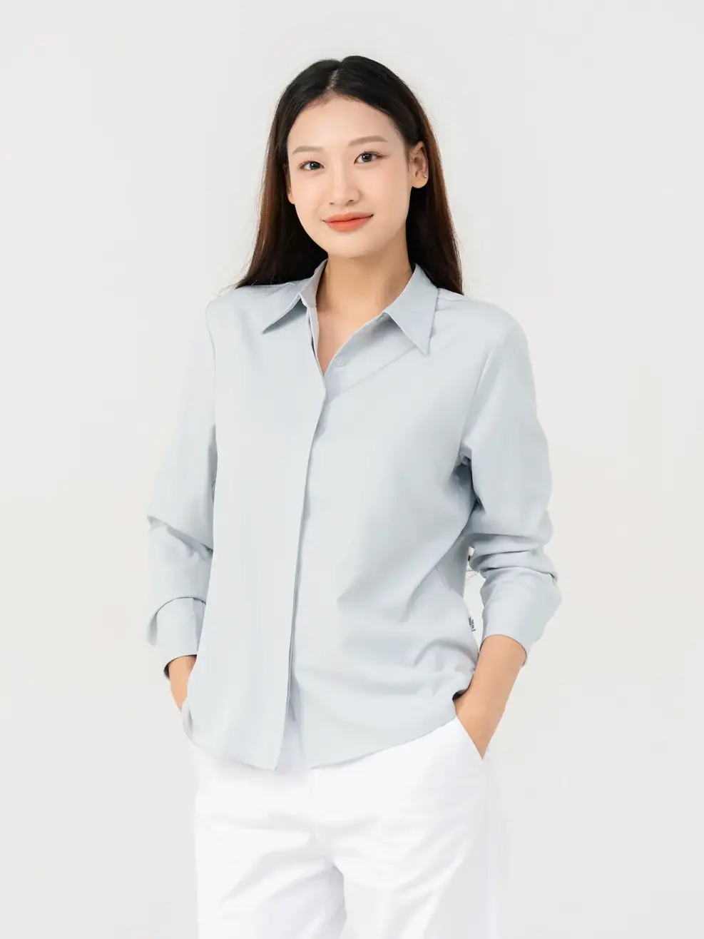 Sơ Mi Dài Tay Nữ Nano Dáng Suông - Xám nhạt - M