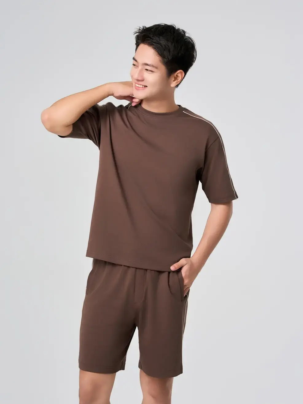 Bộ Đồ Nam Phối Lé - Màu nâu 002 - M