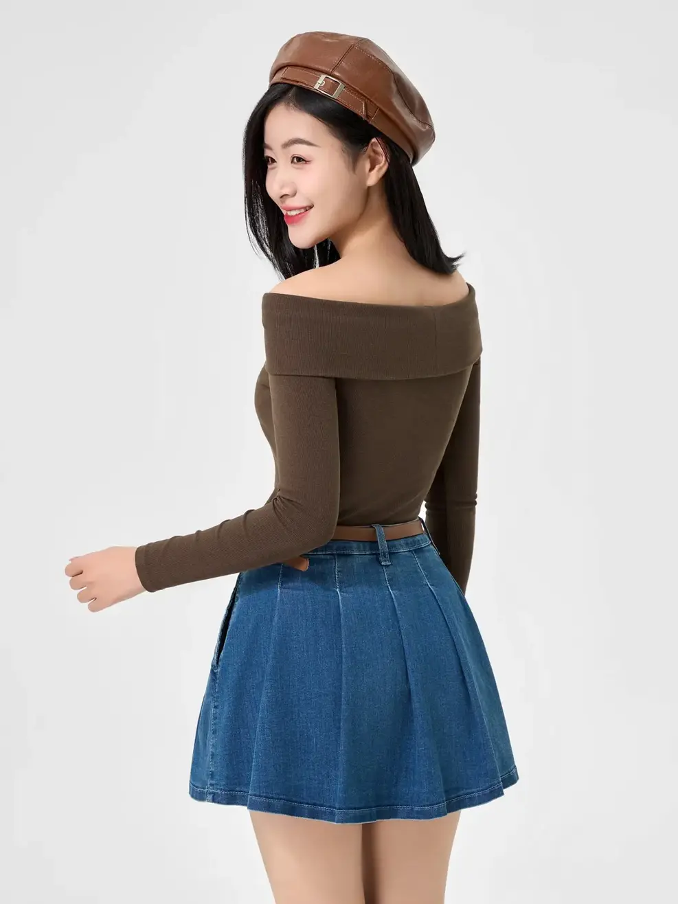 Áo Thu Đông Nữ Trễ Vai - Nâu - S