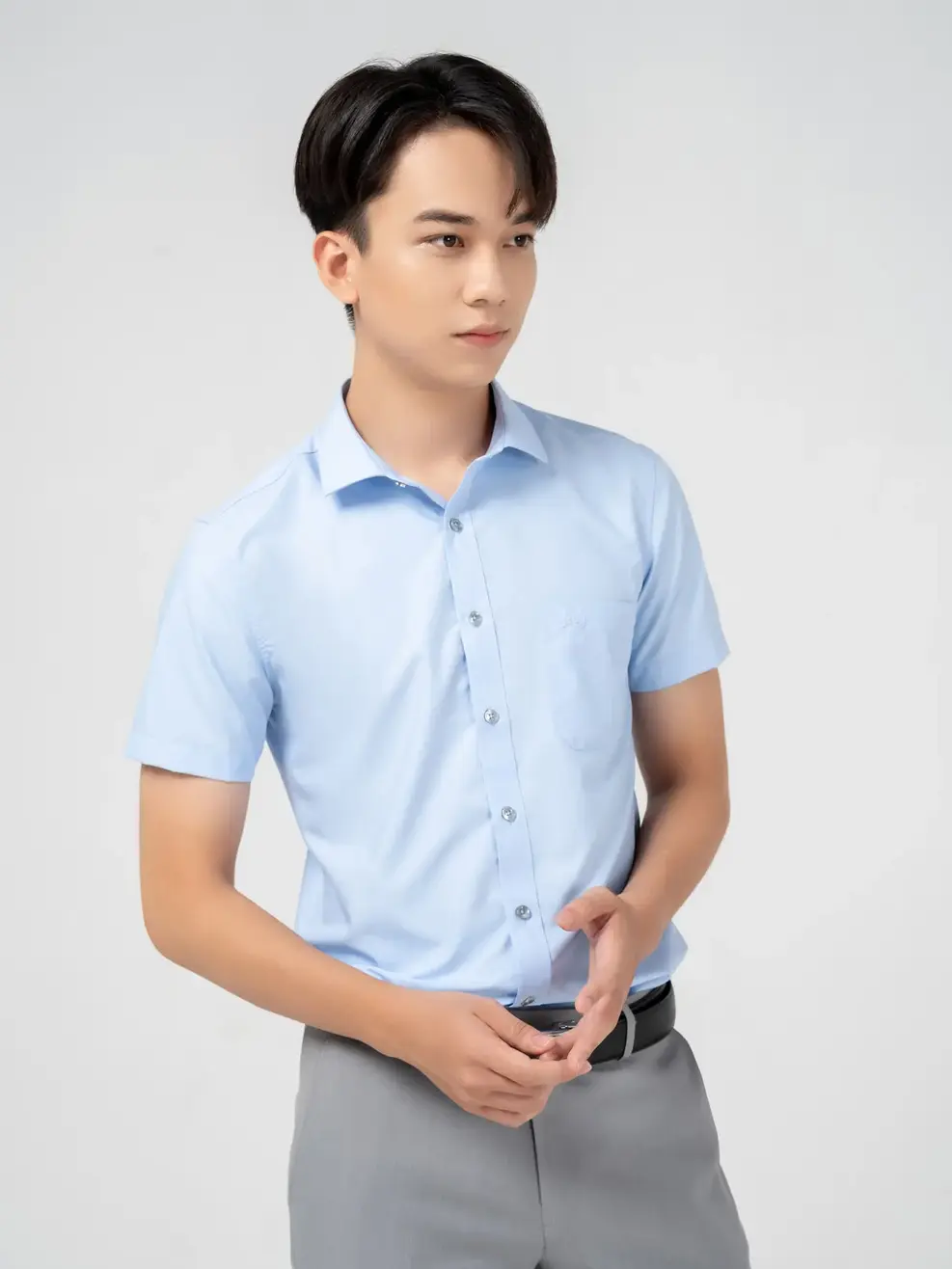 Sơ mi nam cộc tay túi ngực 3M - Xanh nhạt - M