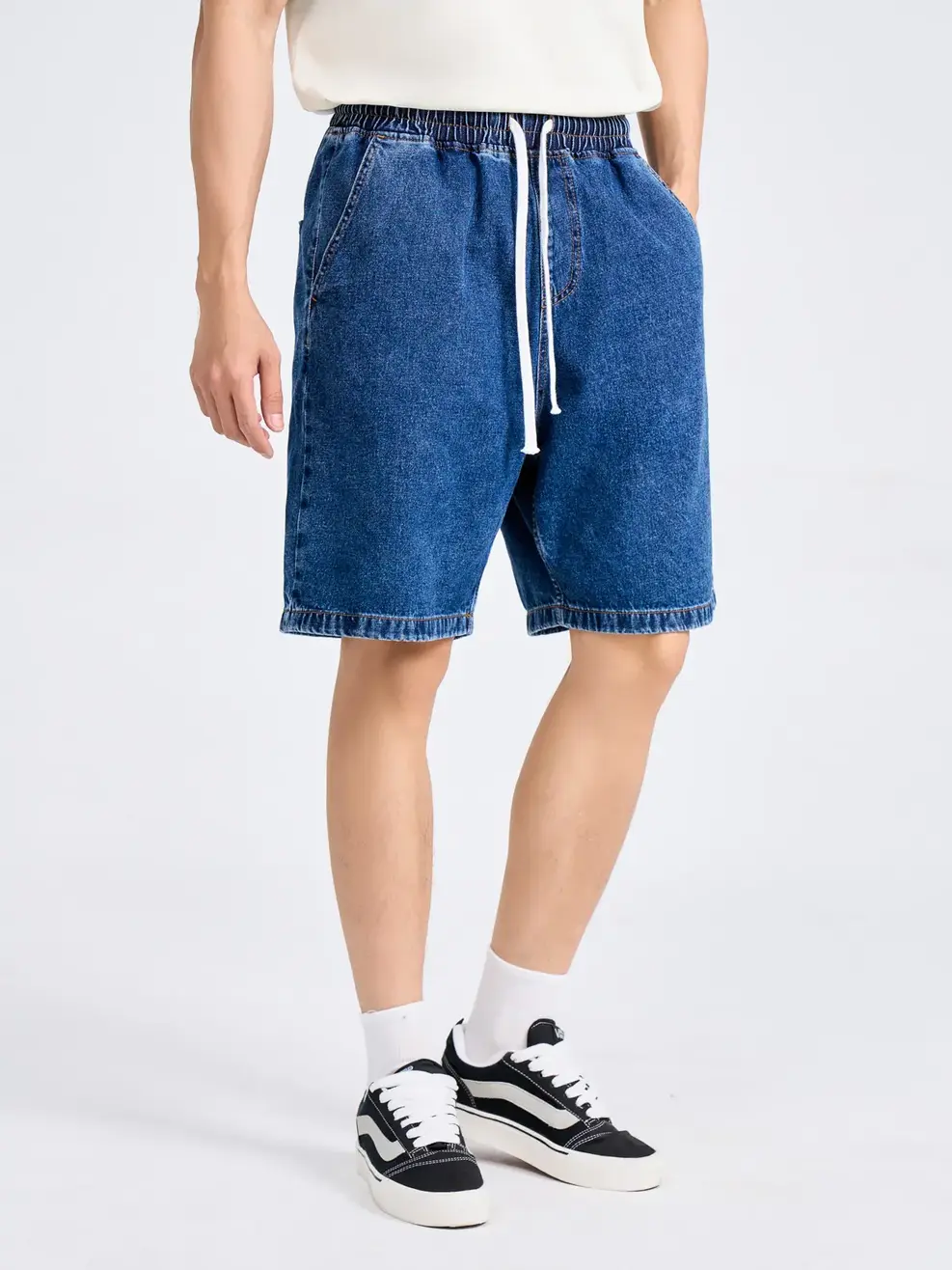 Sooc Jean Nam Dáng Suông Cạp Chun - Xanh đậm - 28