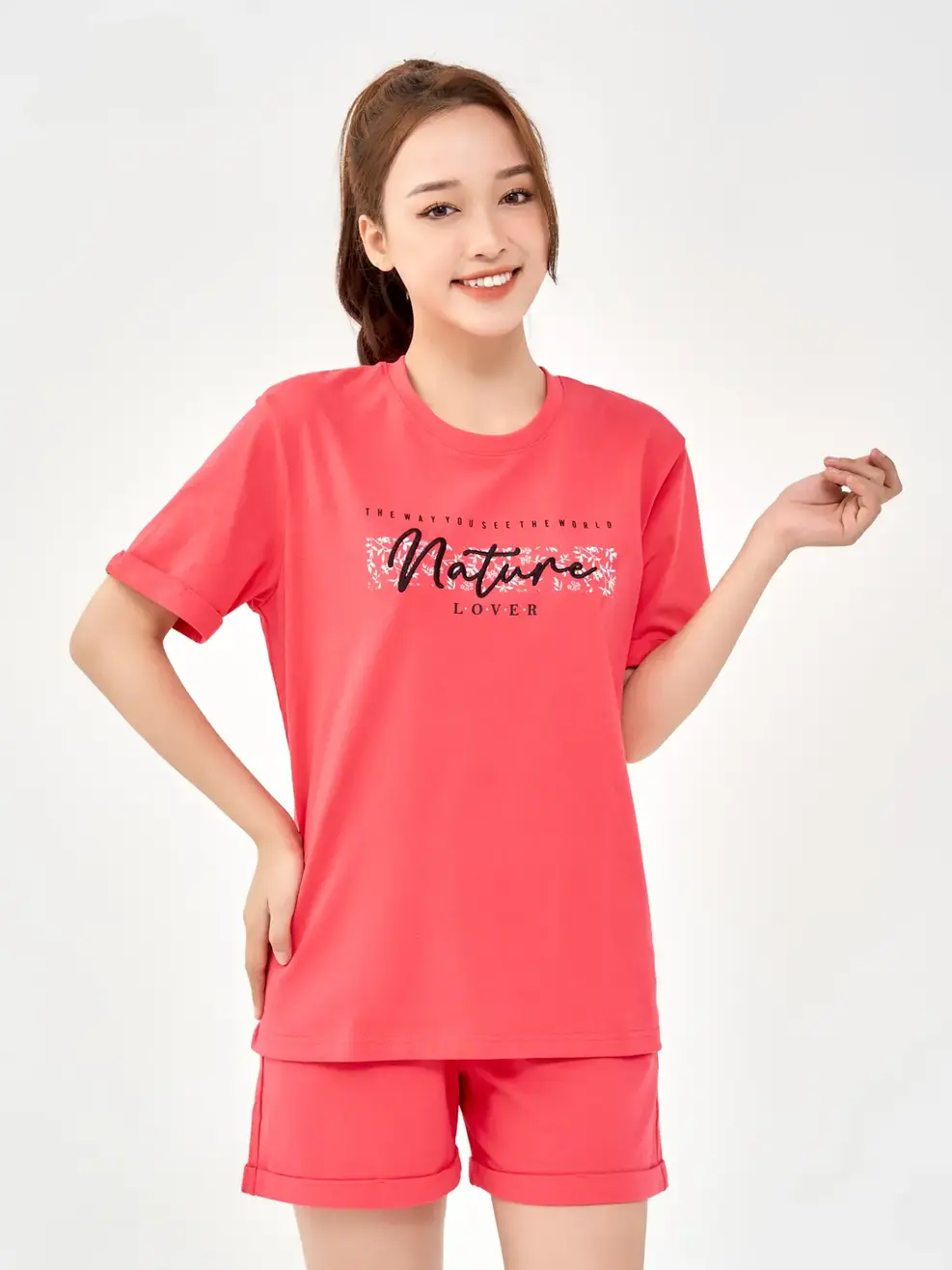 Đồ Bộ Nữ Cotton Usa Dáng Rộng In Nature - Hồng - S