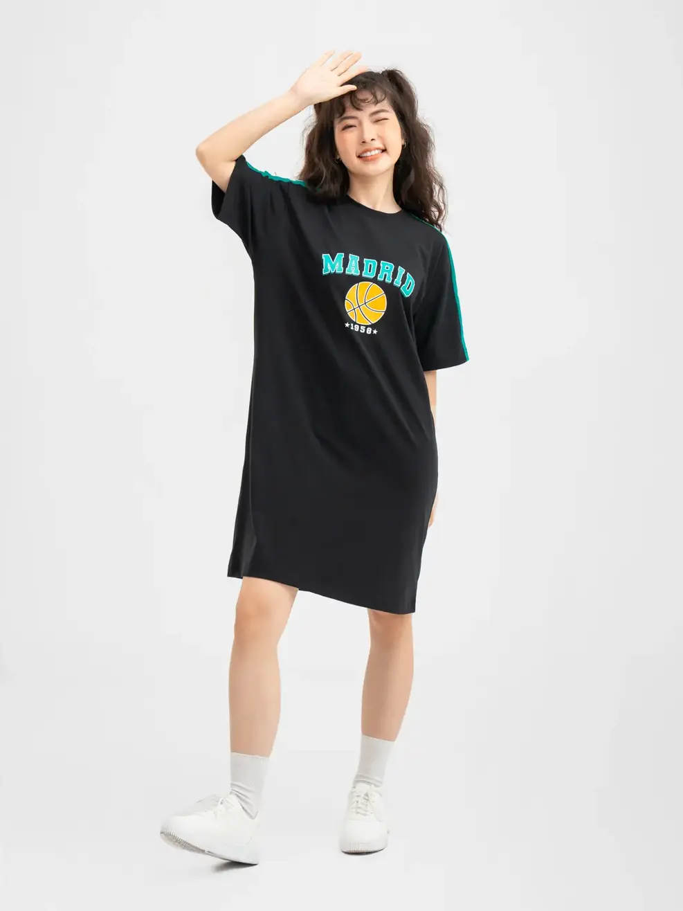 Váy Thun Nữ Dáng Rộng Phố Tay Madrid - ĐEN XANH LÁ - S