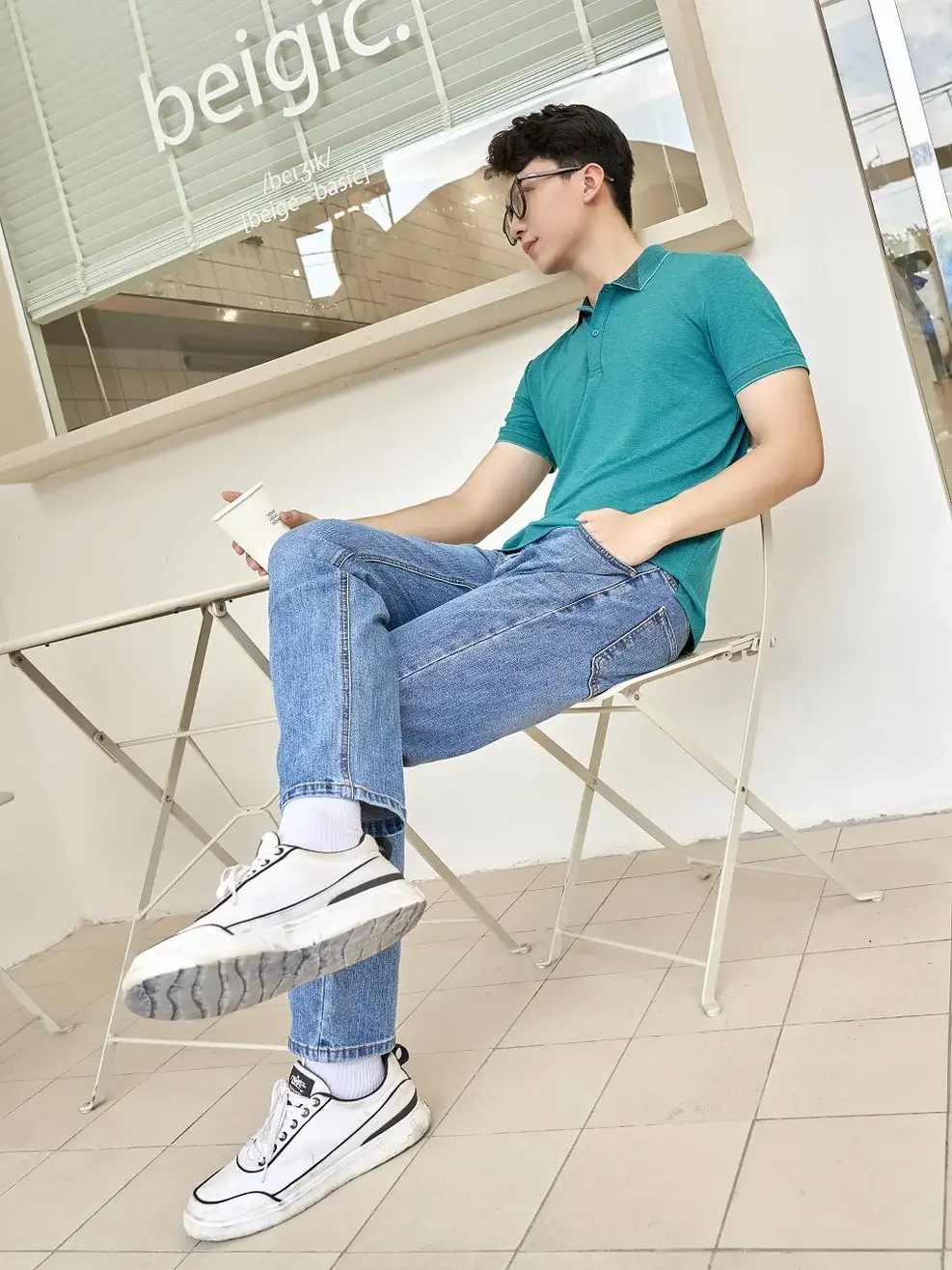 Quần jean nam Regular cotton giặt mài - Xanh nhạt - 34