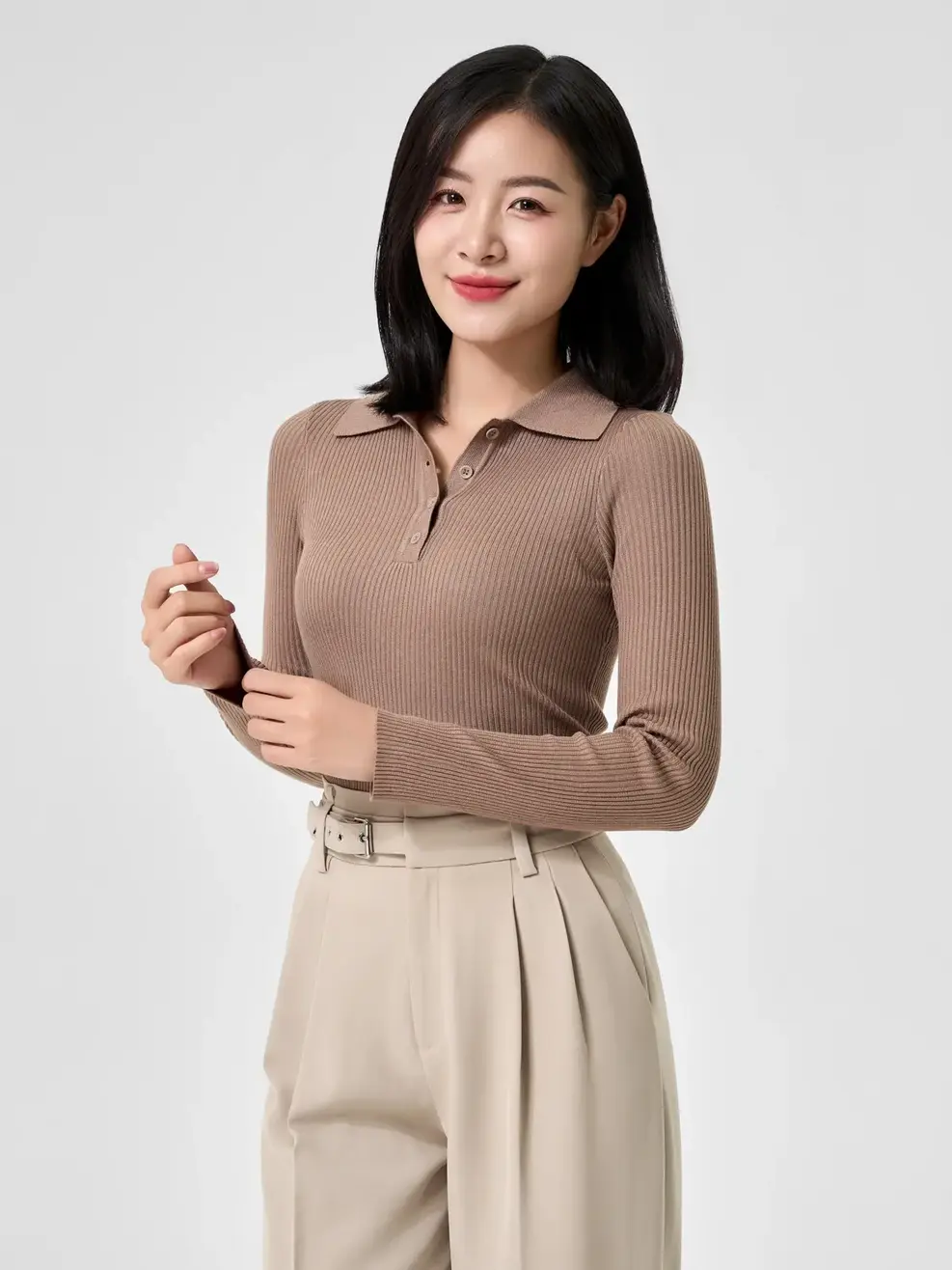 Áo Len Nữ Cổ Bẻ - Nâu - S