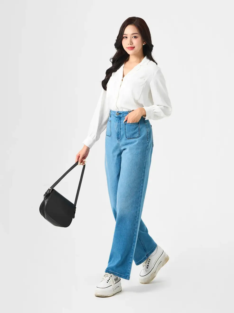 Sơ Mi Dài Tay Nữ Túi Ốp Cổ Ve - Trắng - S