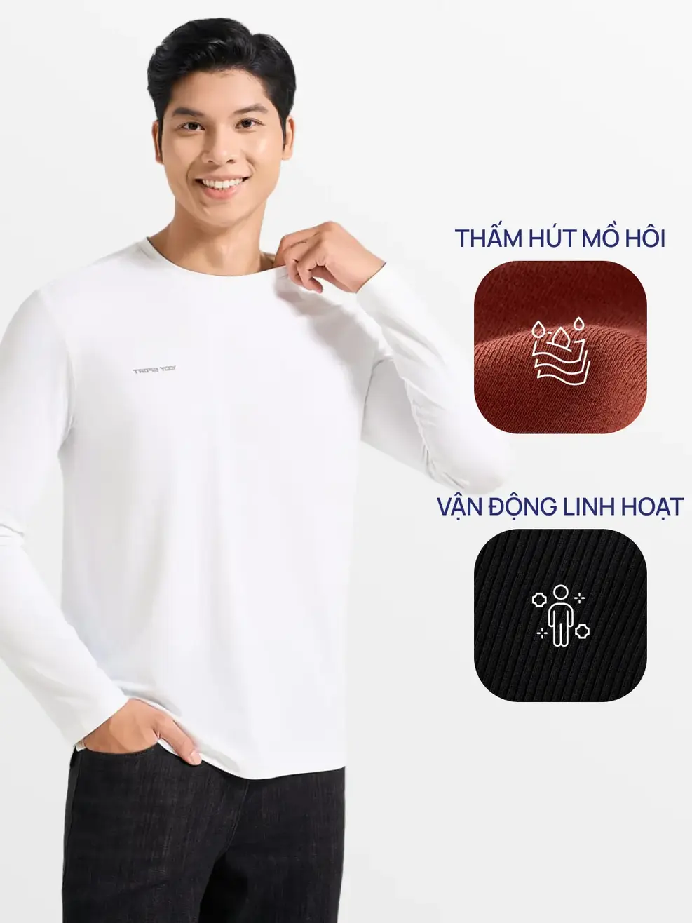 Áo Thể Thao Nam Dài Tay Can Lưng - Trắng - XL