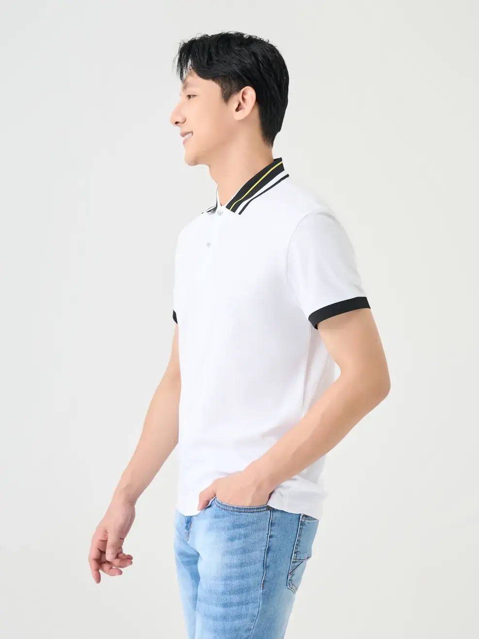 Polo Nam Cafe Dệt Tổ Ong Phối Bo Nổi Bật - Trắng - 3XL