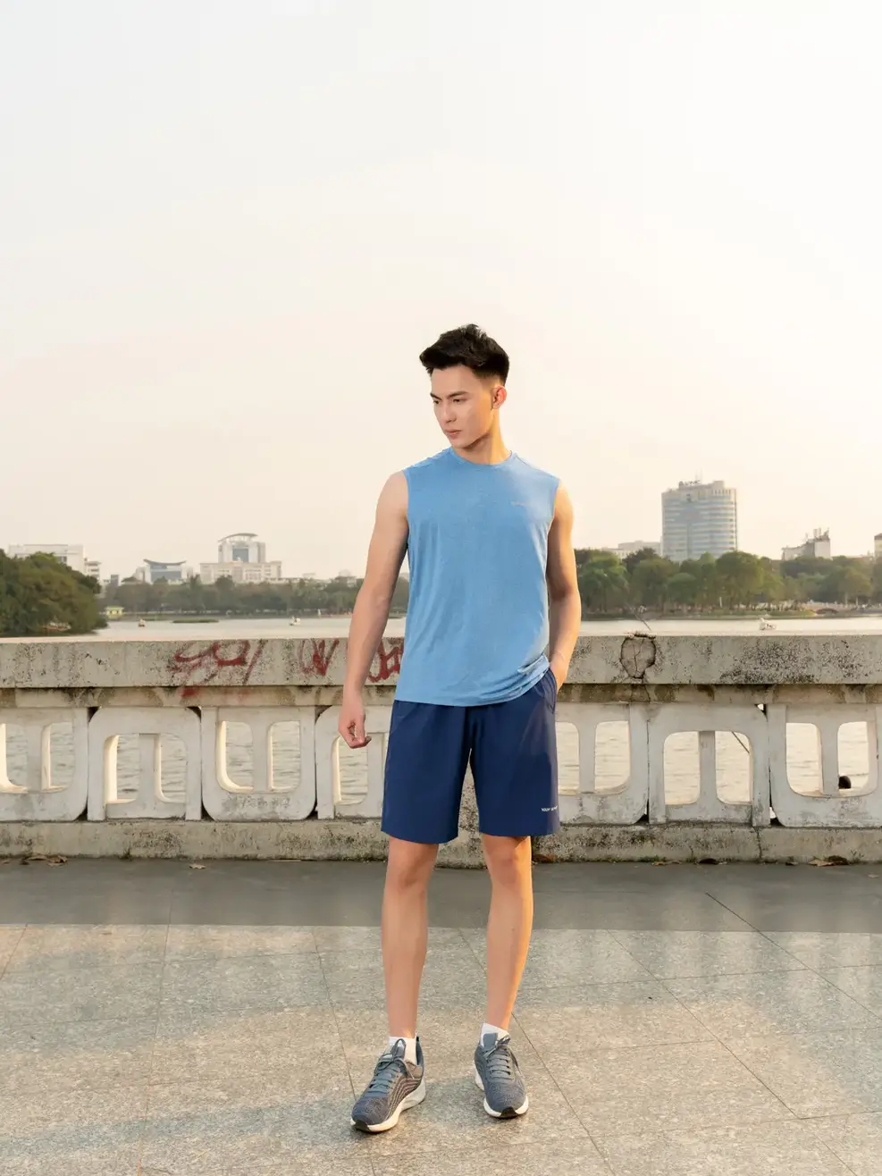 Quần short nam thể thao lé sườn - Xanh đậm - 33