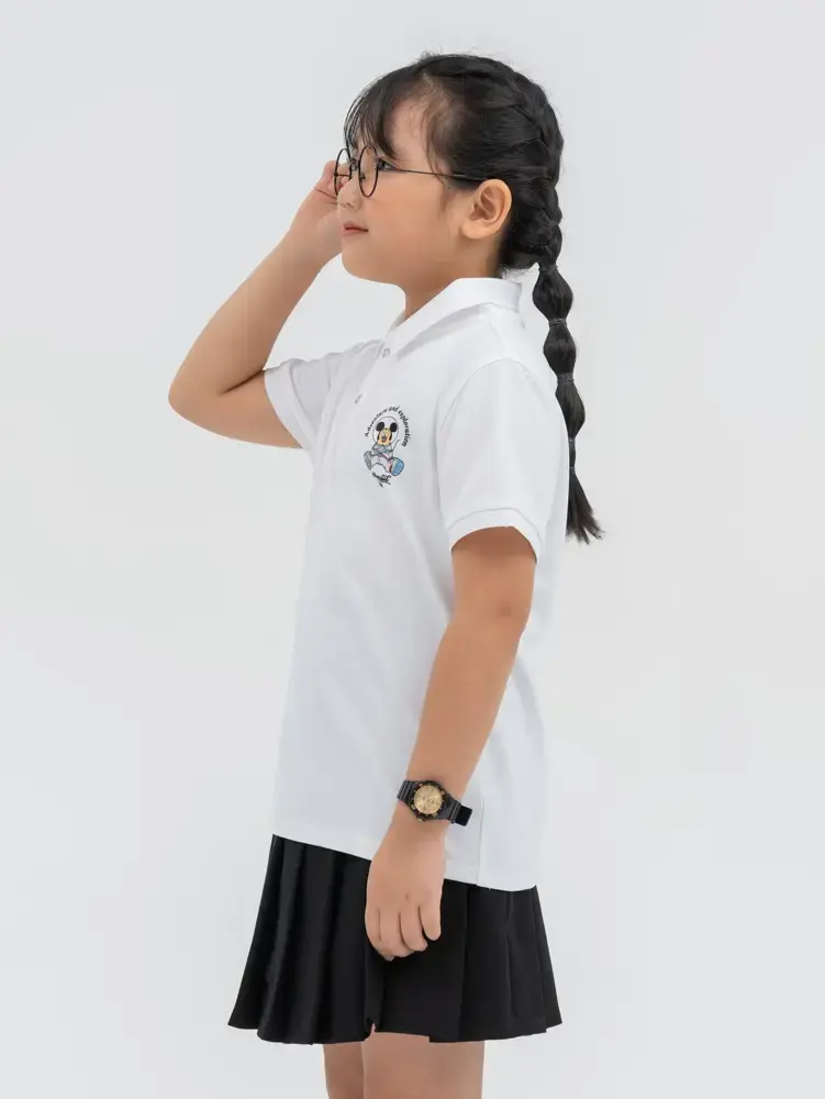 Polo Kid Cafe Dệt Tổ Ong Mickey In Ngực - Trắng - 2