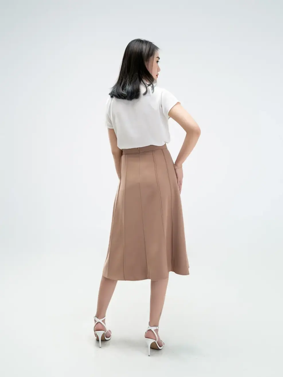 Chân váy nữ xòe mí gân - Nâu - S