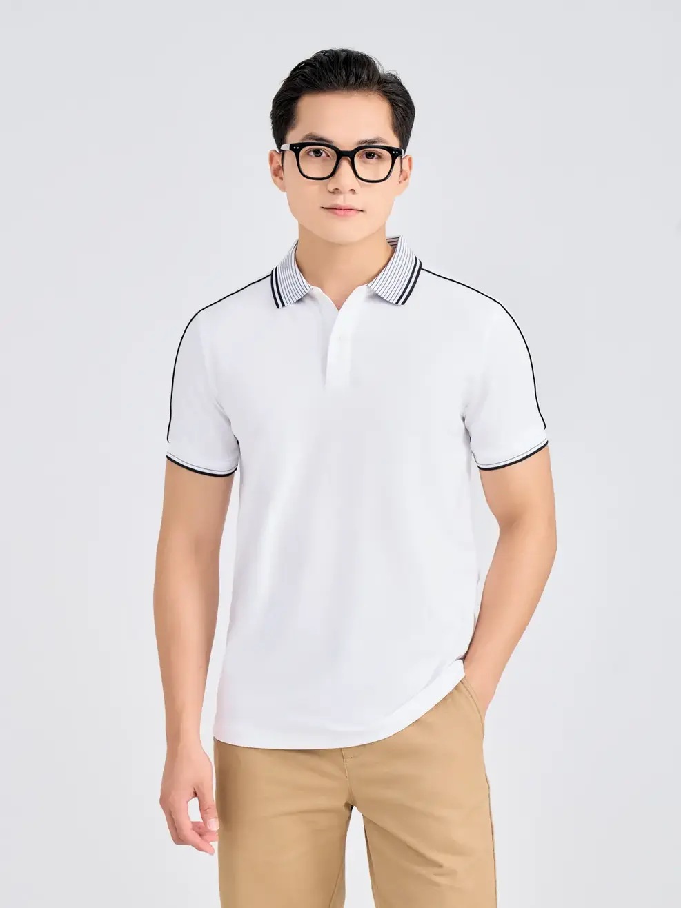Polo Nam Bo Kẻ - Trắng. - 3XL