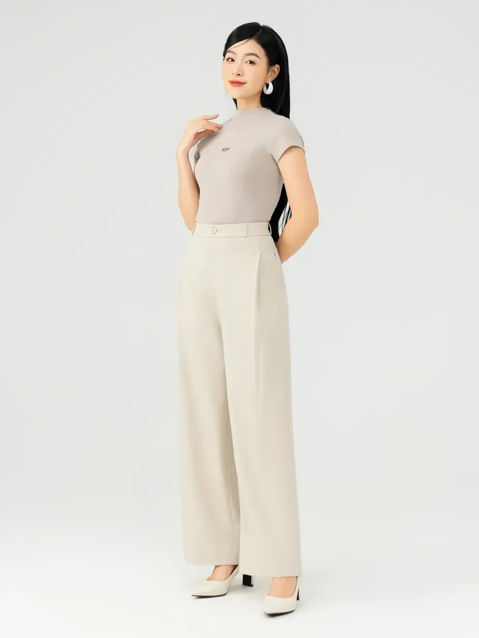 Quần Âu Nữ Suông 1 Ly Dài Chun Sau - Be - S