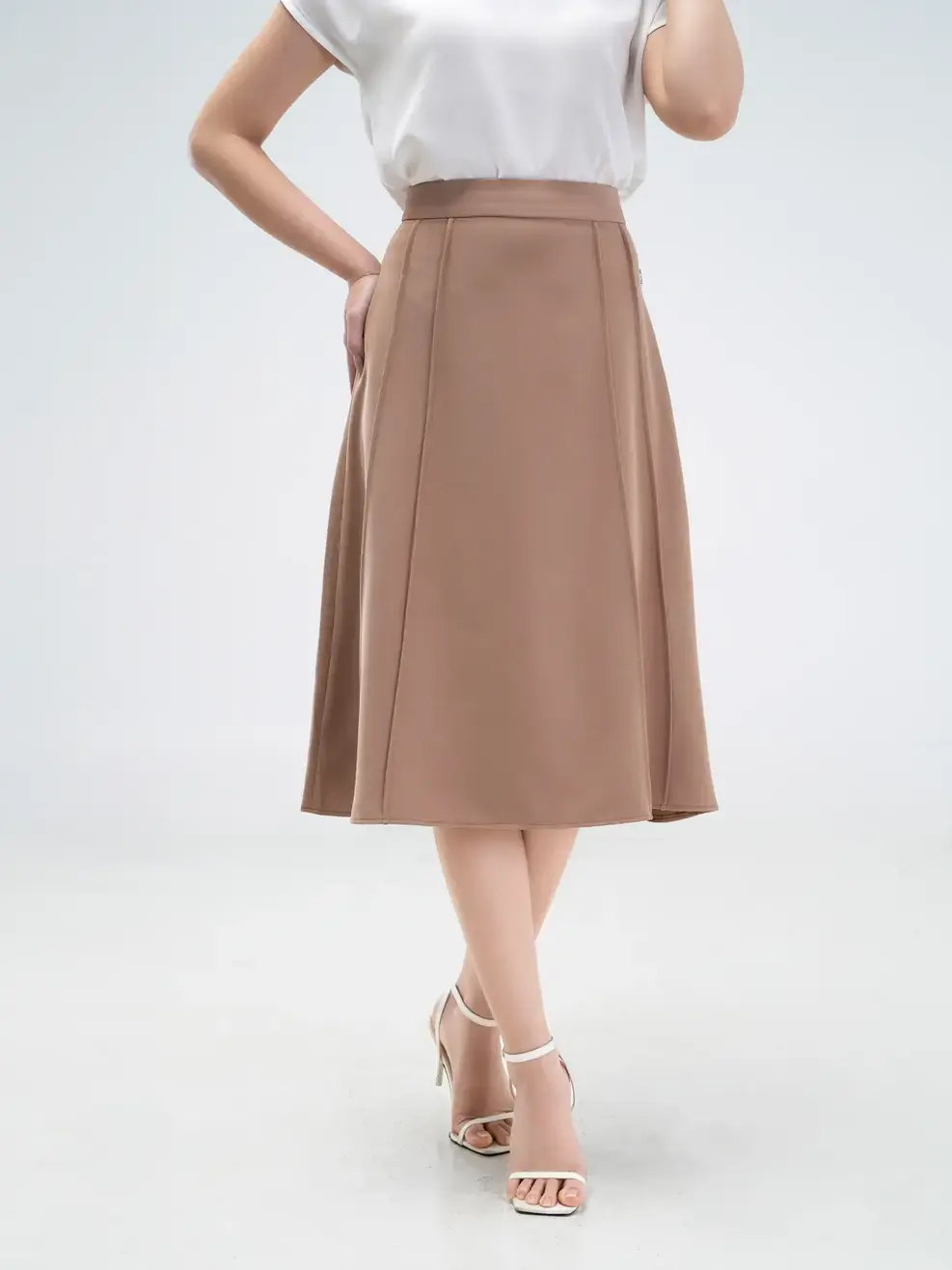 Chân váy nữ xòe mí gân - Nâu - S