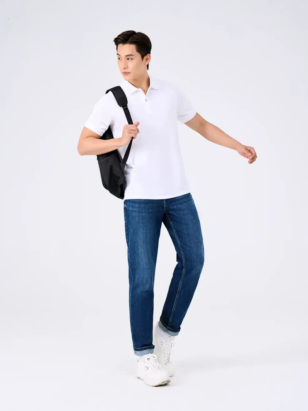 Polo Nam Yody Sport Tay Raglan Xẻ Tà - Trắng - 3XL