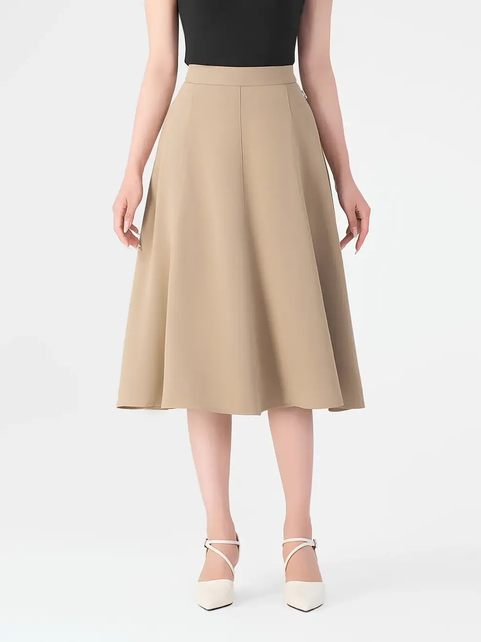 Chân Váy Nữ Xoè Túi Sườn 7 Mảnh - Be - S