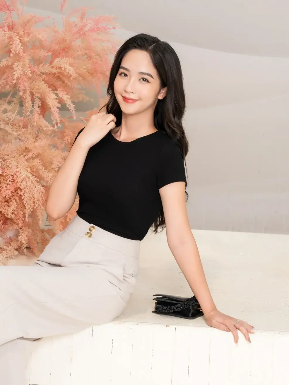 Áo thun rib cổ viền - Đen - L