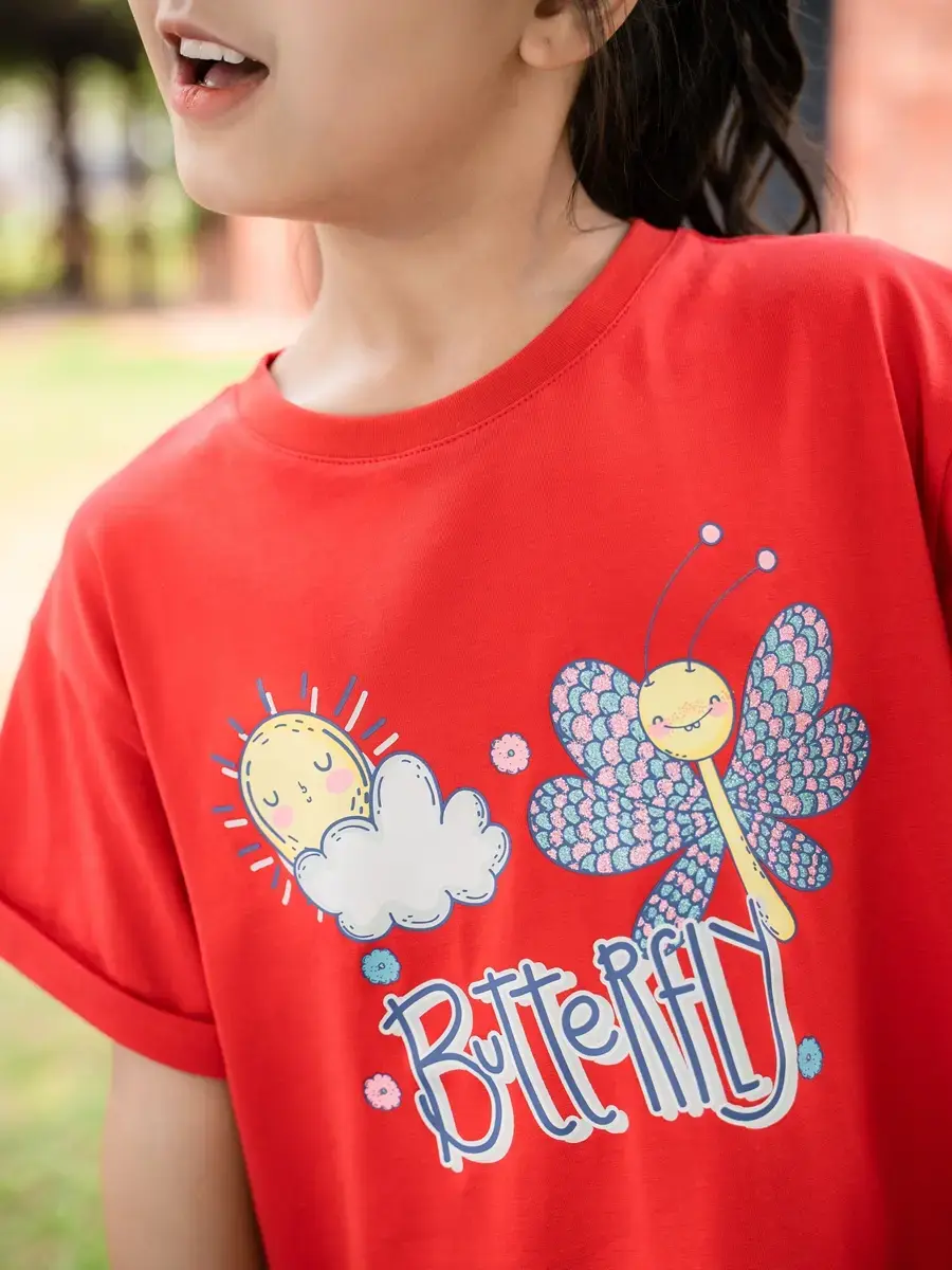 Váy kid nữ cánh bướm thêu - Đỏ - 4