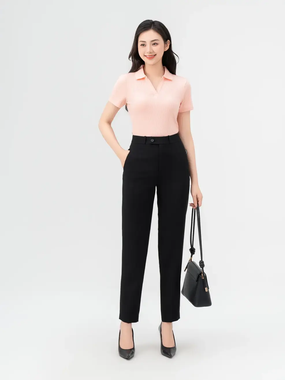 Áo Polo Nữ Thun Tăm Cổ V - Hồng - S