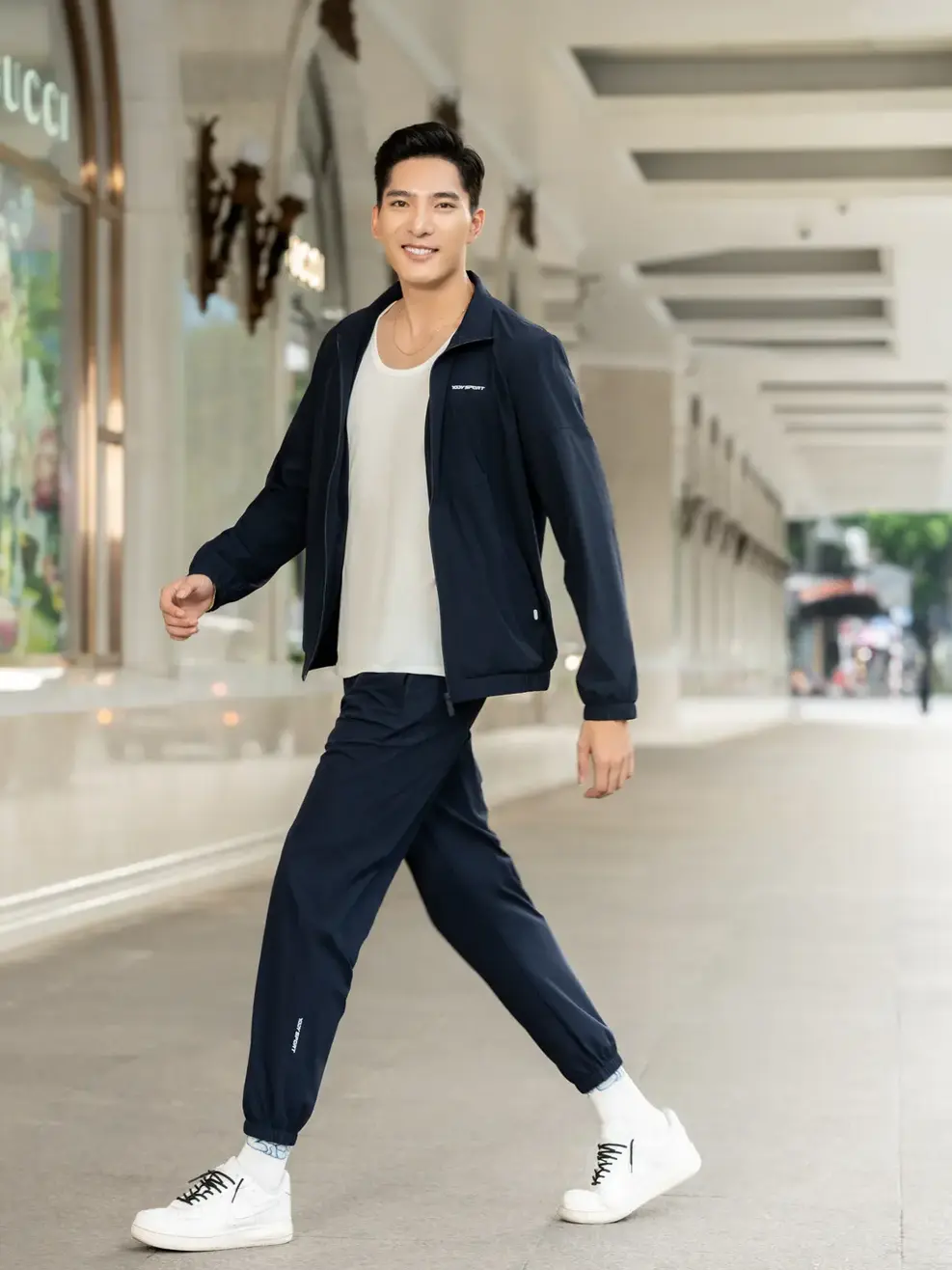 Bộ đồ thể thao nam gió cổ dựng - Navy - L