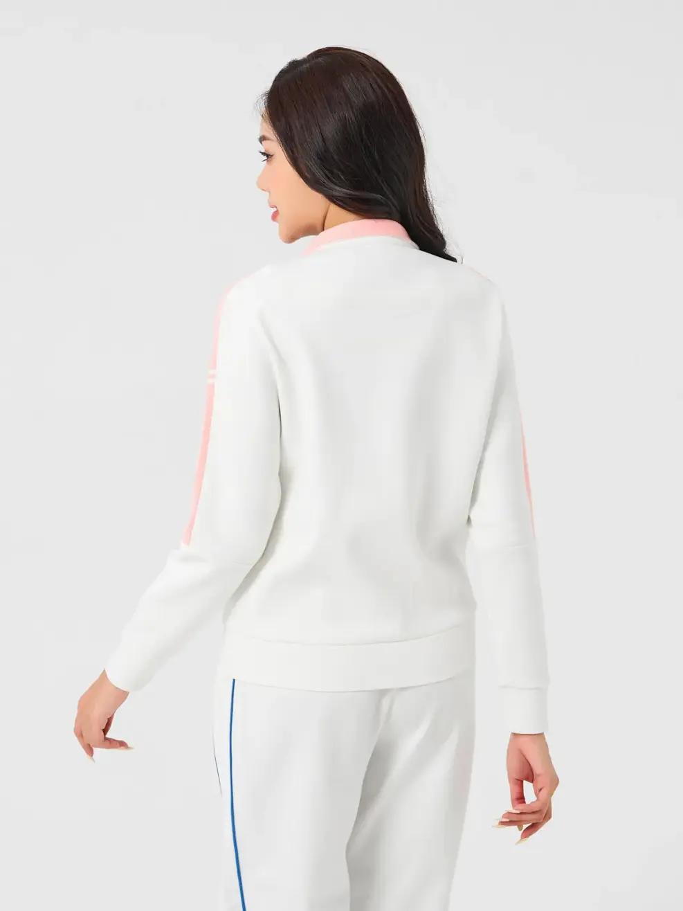 Áo Khoác Nỉ Thể Thao Nữ Cổ Dựng Phối Tay - Trắng - M
