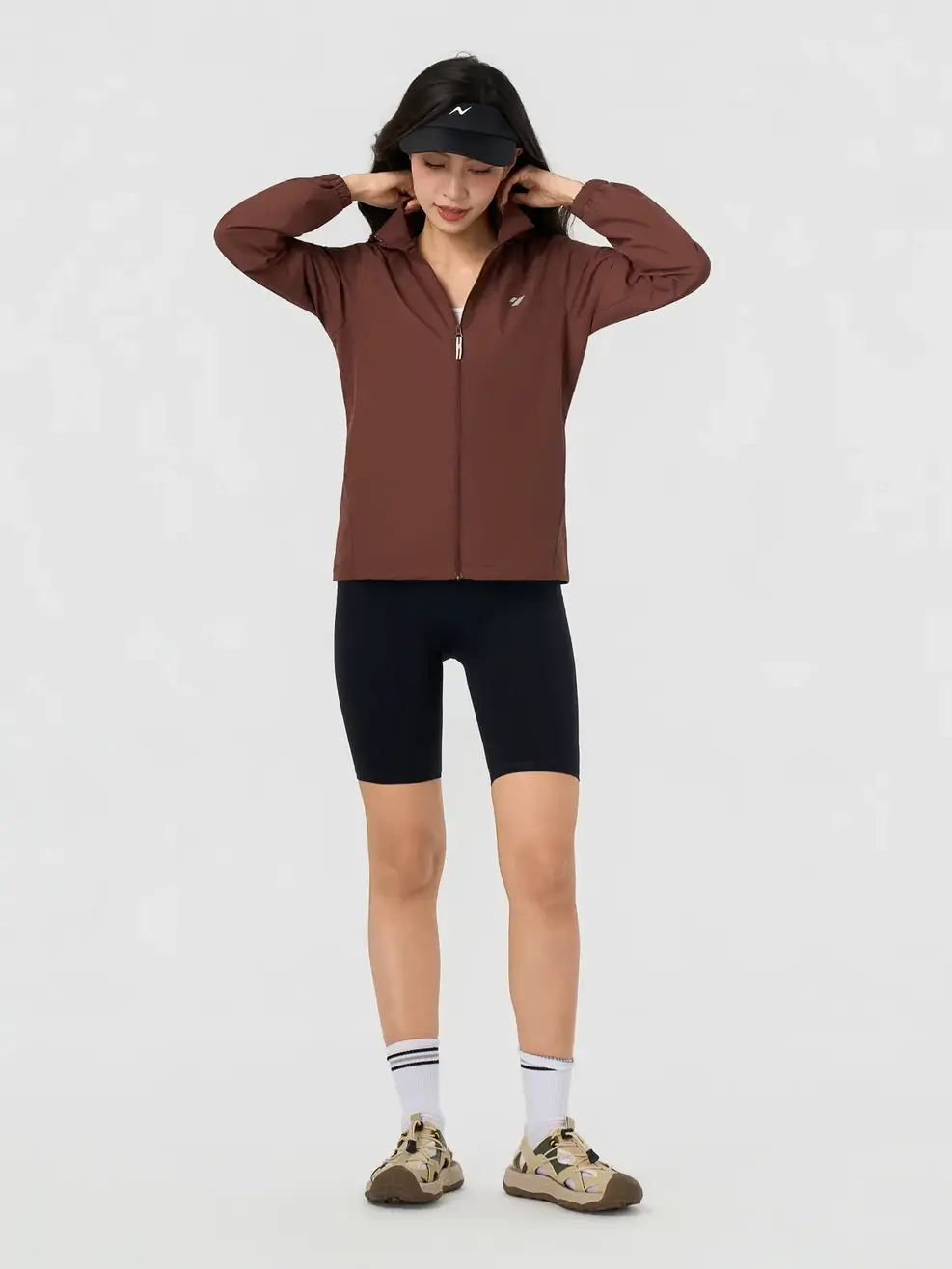 Áo Khoác Gió nữ cơ bản phối dây dệt - Nâu 157 - S