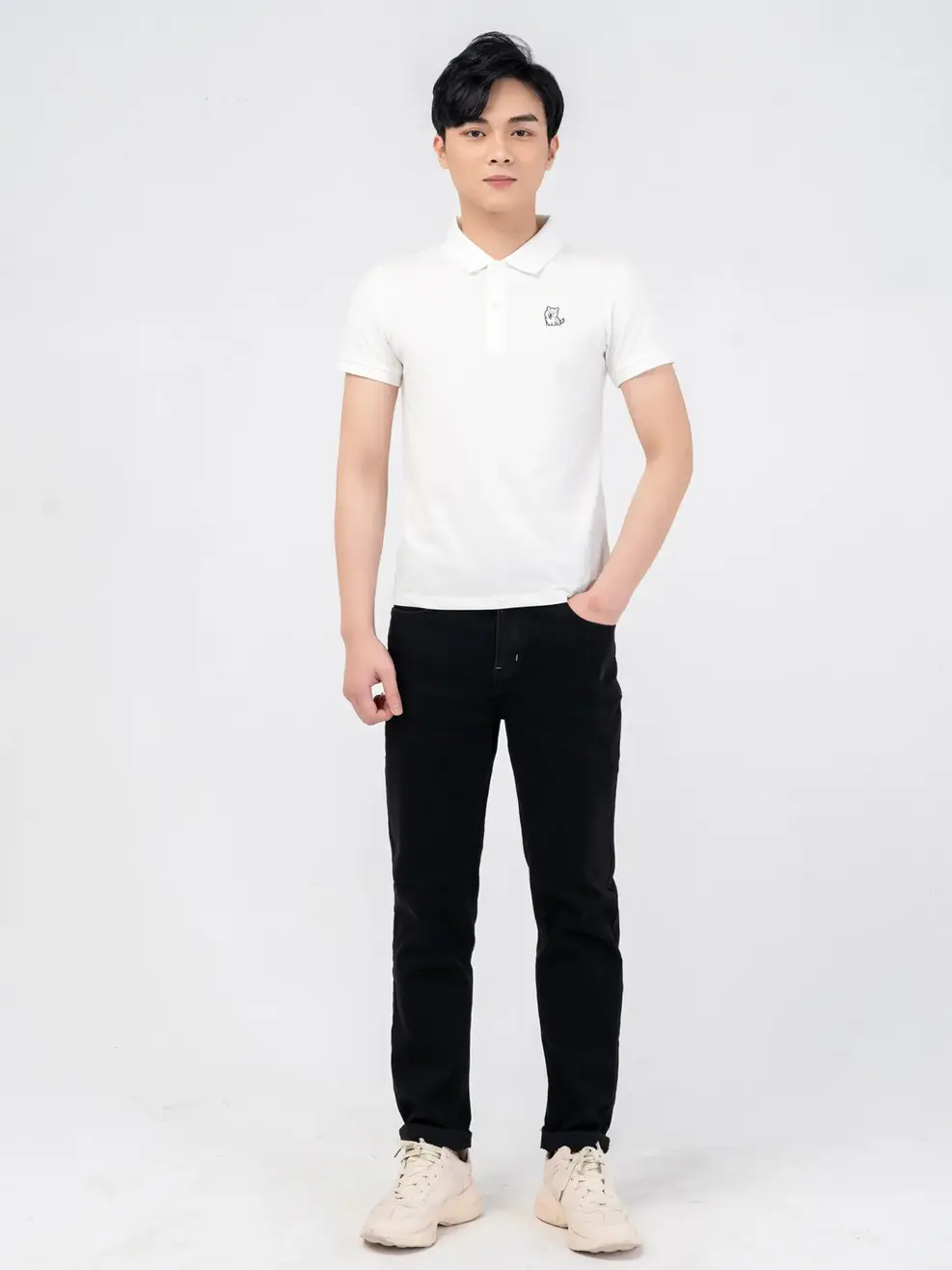 Polo nam thêu ngực - Trắng - XL