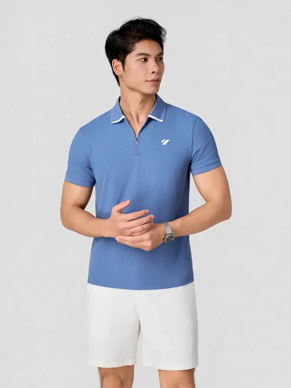 Áo Polo Nam Slim Có Khóa Kéo - Màu xanh da trời 113 - M