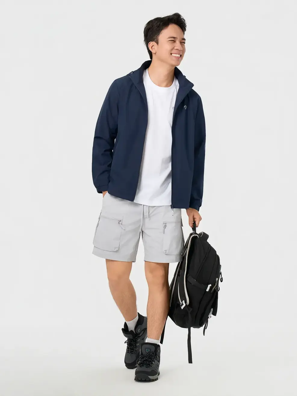 Áo Khoác Gió nam cơ bản phối dây dệt - Navy 001 - M