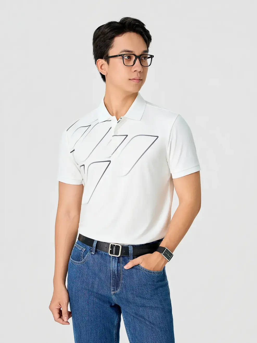 Áo Polo Nam Slim In Thân Trước Có Xẻ Tà - Trắng 001 - M