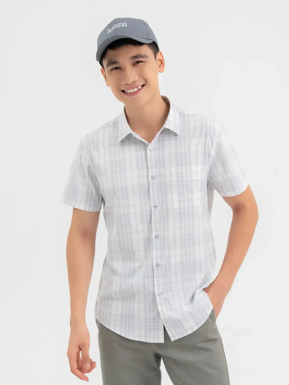 Sơ Mi Cộc Tay Nam Kẻ Caro - Kẻ ghi - M