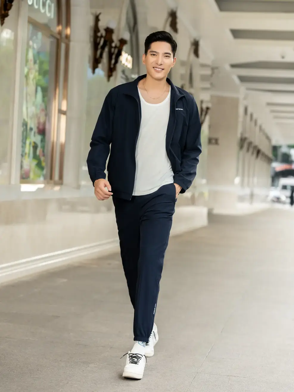 Bộ đồ thể thao nam gió cổ dựng - Navy - L