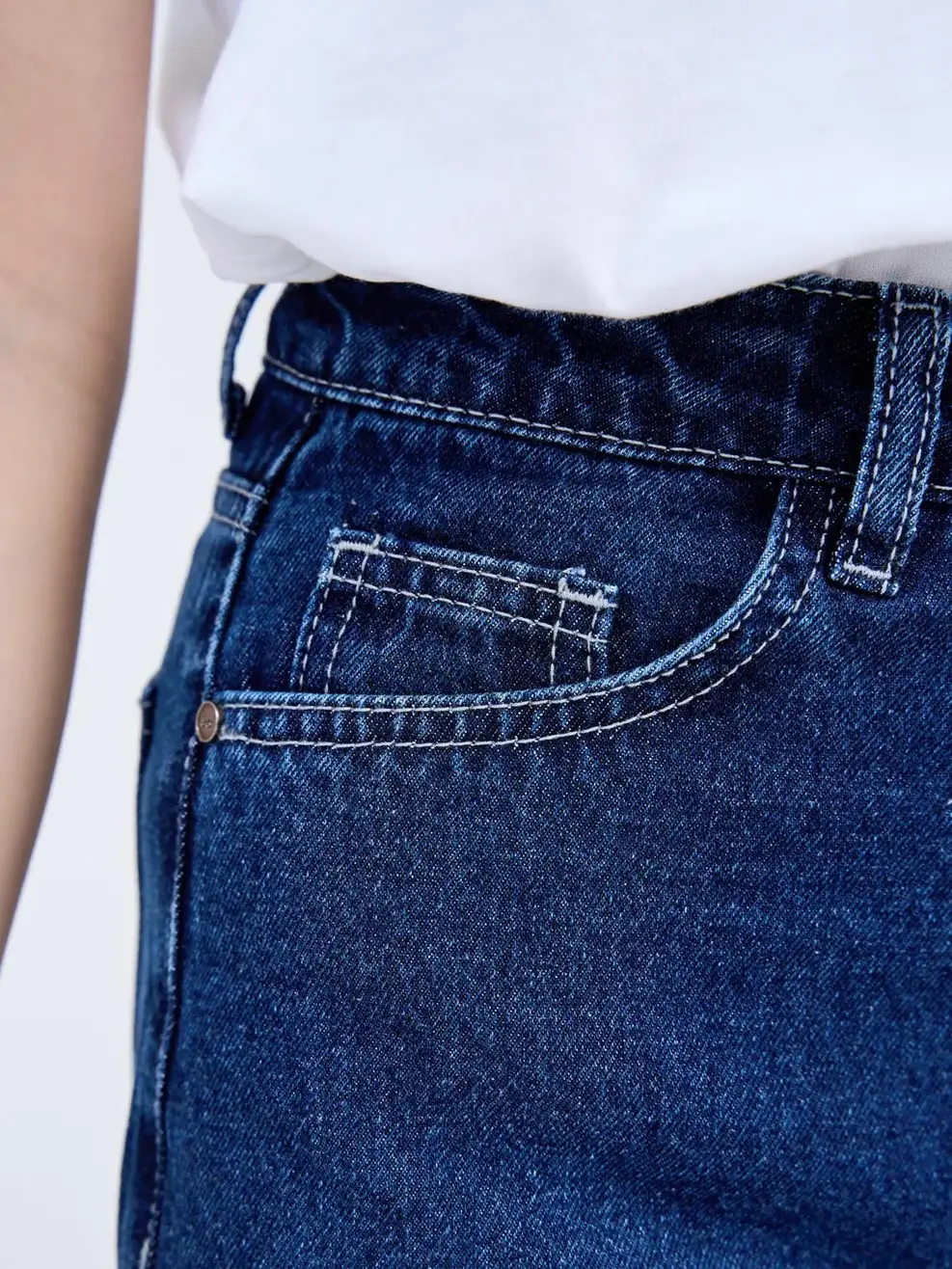 Quần Jeans nữ rách baggy - Xanh đậm - 29