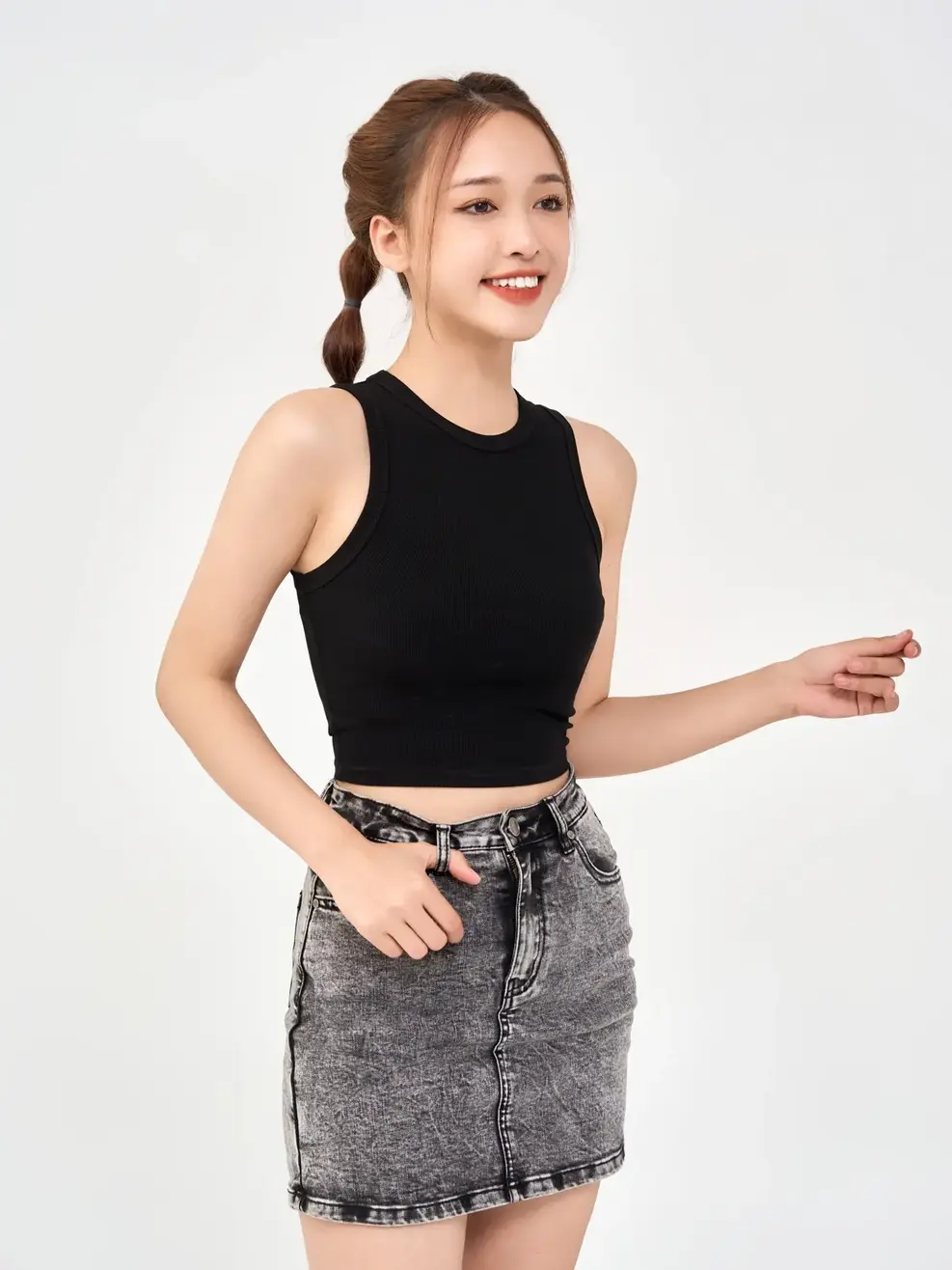 Áo 3 Lỗ Nữ Thun Rip Cơ Bản - ĐEN 1 - S