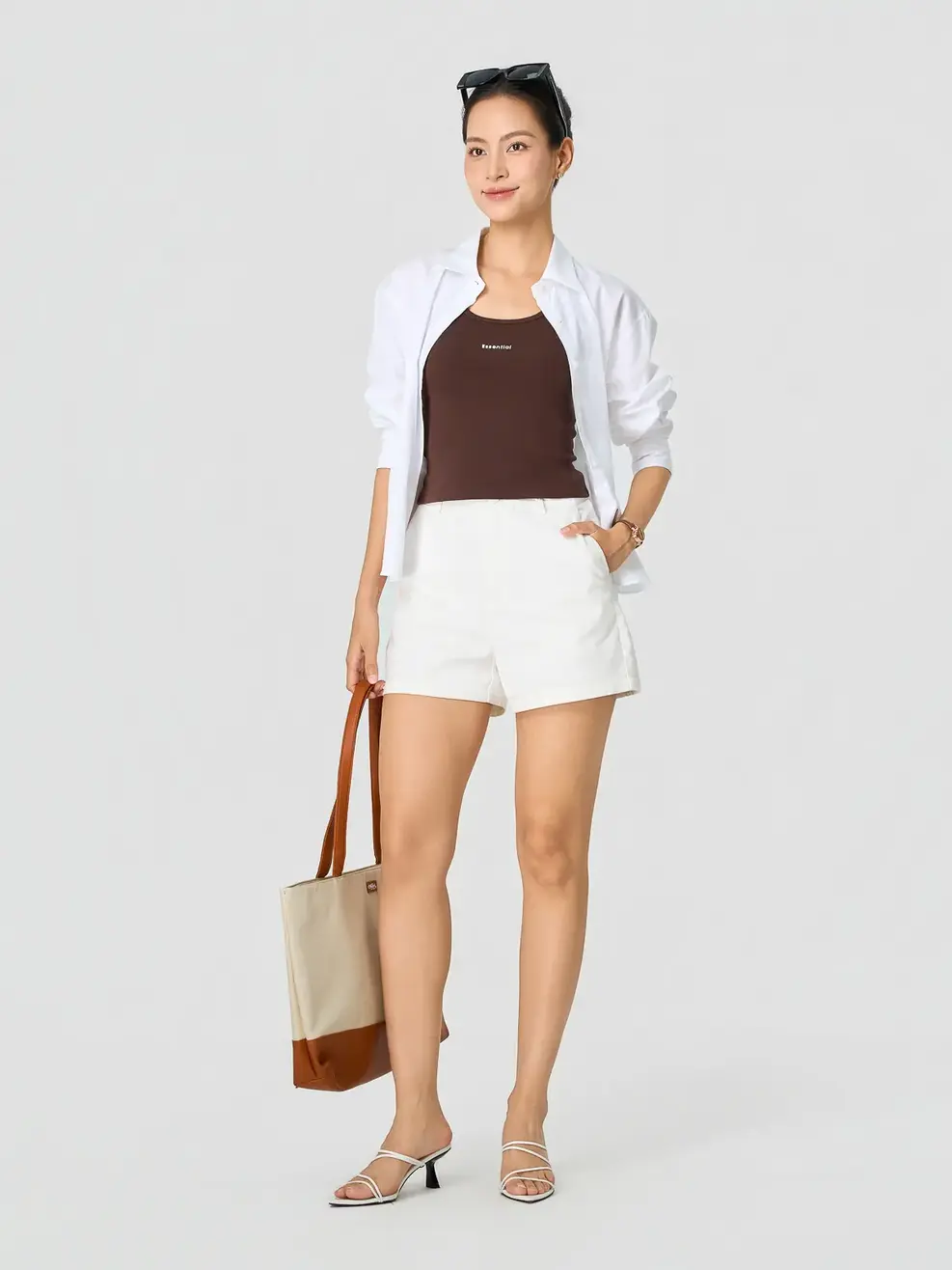 Quần Shorts Nữ Khaki Regular Stretch - Trắng 071