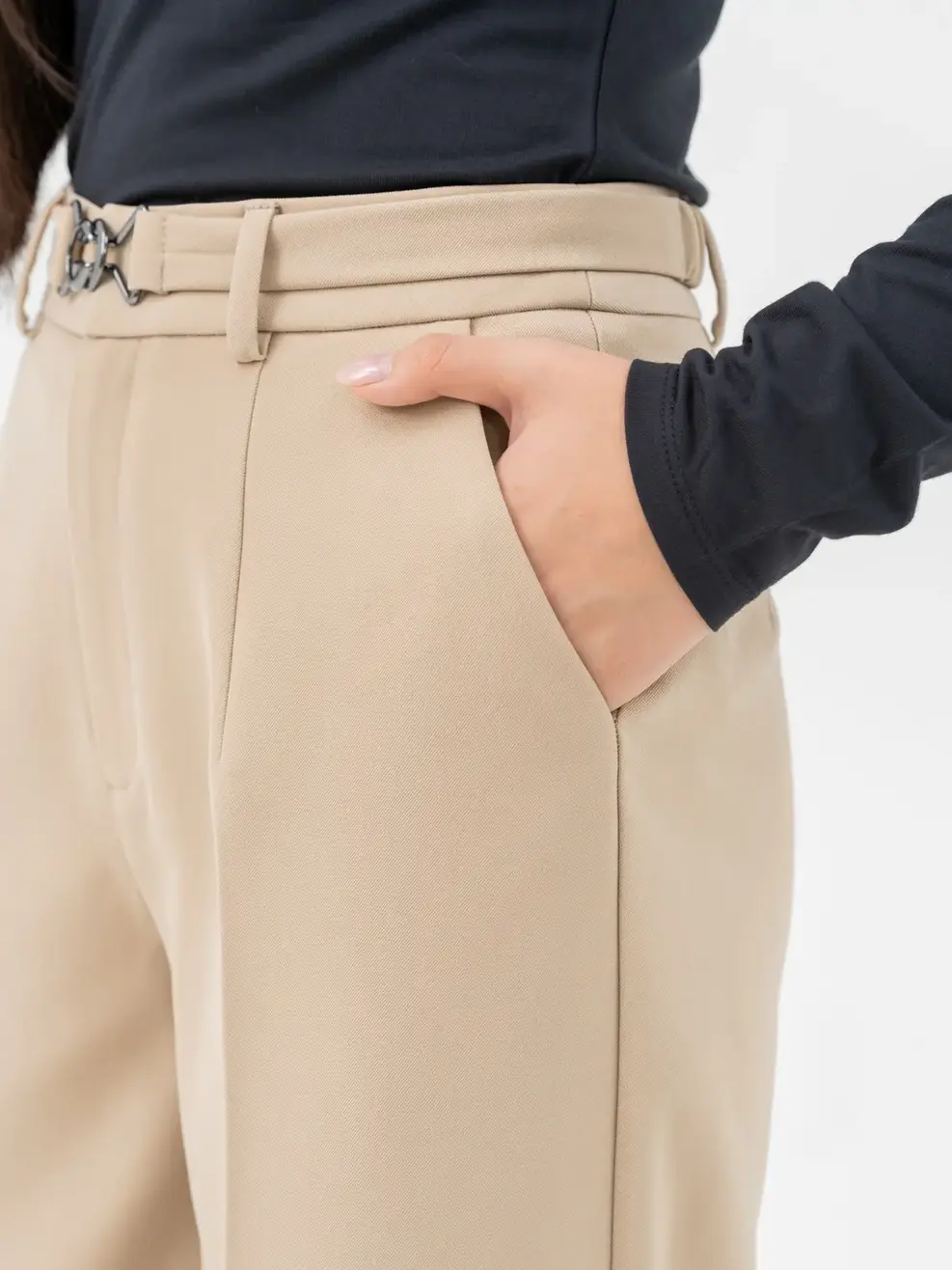 Quần Âu Nữ Dáng Suông Dây Lưng Mặt Đai - Be - XL