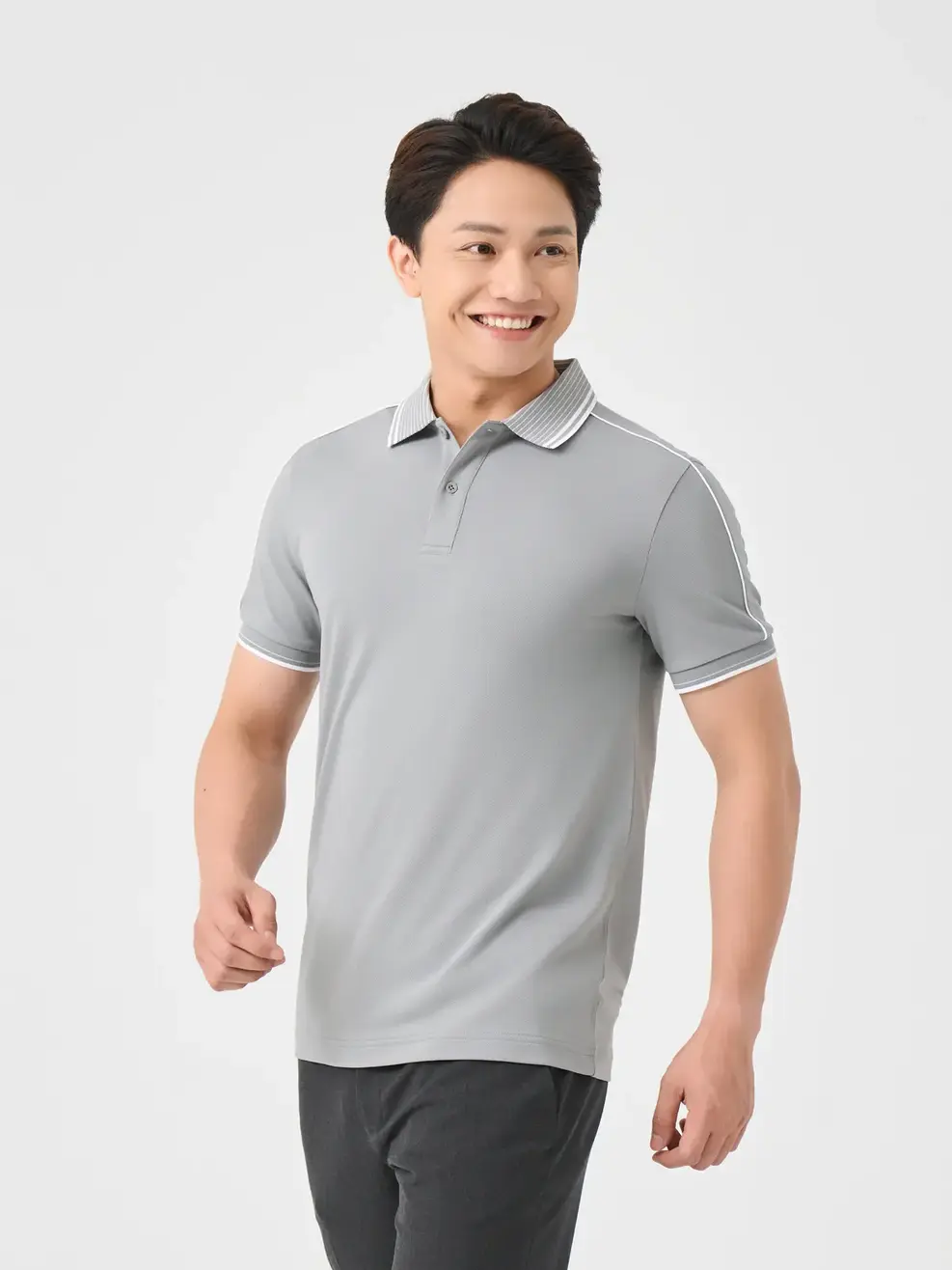 Áo Polo Nam Bo Cổ Kẻ ( Apm7219) - XÁM PHỐI TRẮNG 134 - M