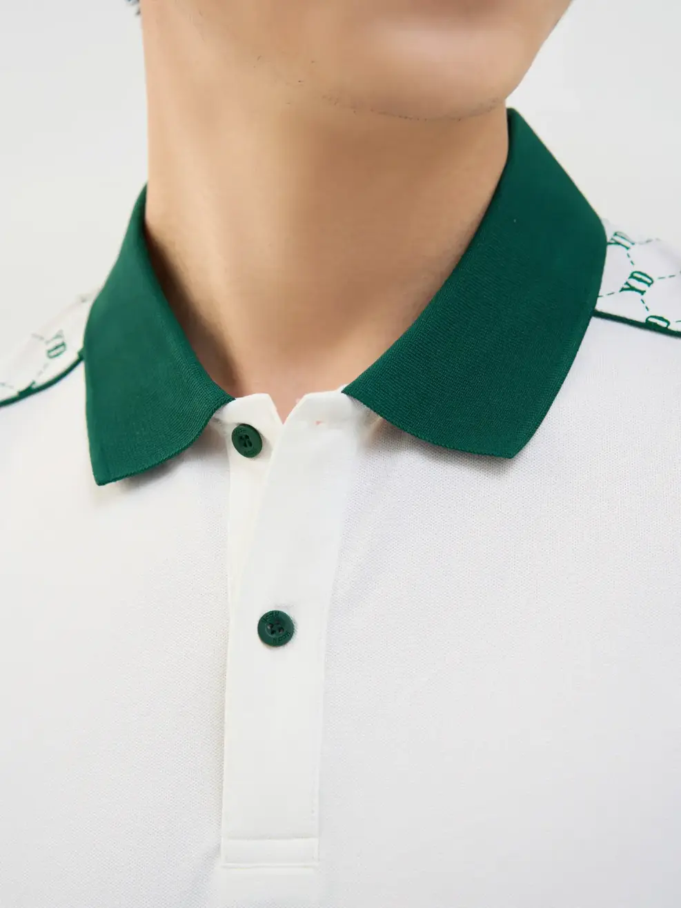 Áo Polo Nam Mắt Chim Phối Vai Hoạ Tiết Monogram - Trắng - L