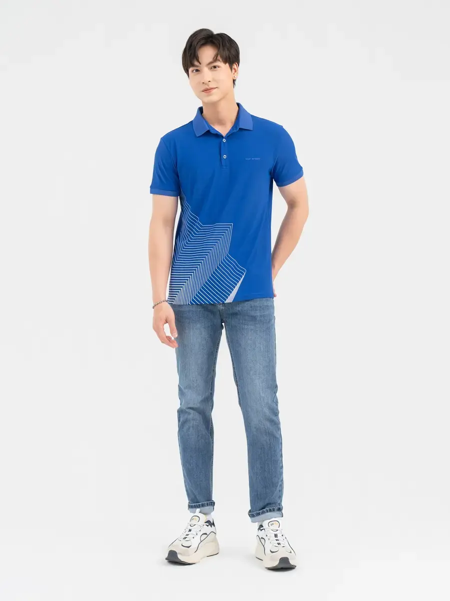 Polo Thể Thao Nam Airycool In Họa Tiết Thân Trước - Xanh coban - 2XL