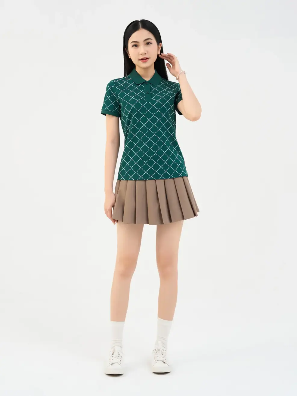 Áo Polo Nữ Mắt Chim In Tràn Ngôi Sao - Xanh lục - M
