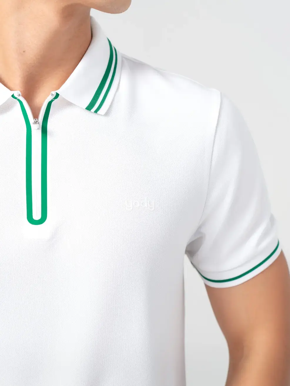 Polo Nam Cafe Dệt Tổ Ong Nẹp Khoá - Trắng - M