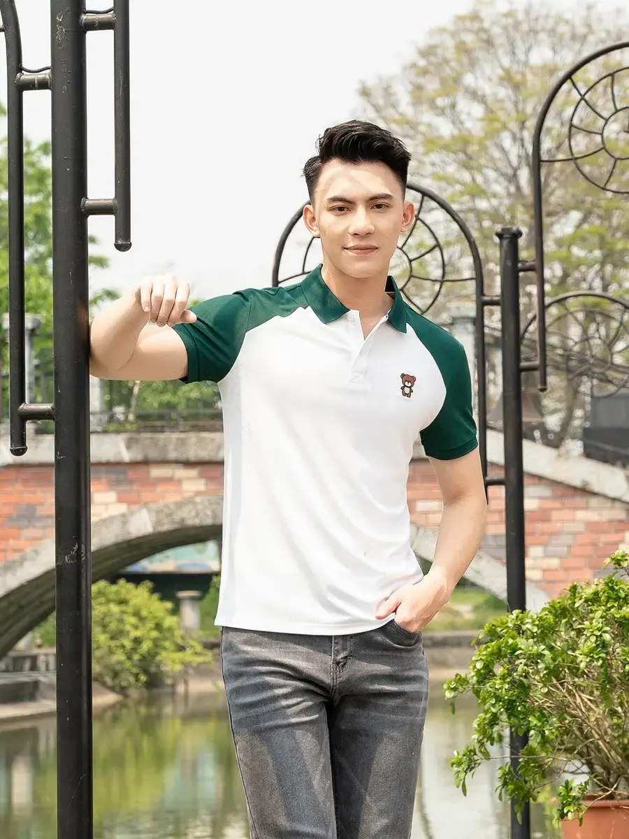 Polo nam café gia đình gấu - Xanh rêu - 4XL