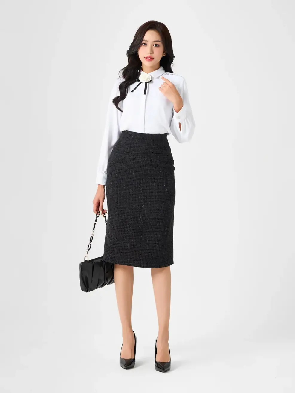 Sơ Mi Dài Tay Nữ Hoa Nơ - Trắng - S