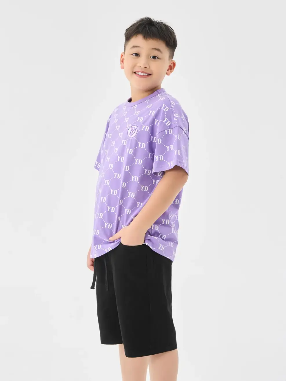T-shirt Kid In Tràn Monogram Bột Ngô - Tím - 10