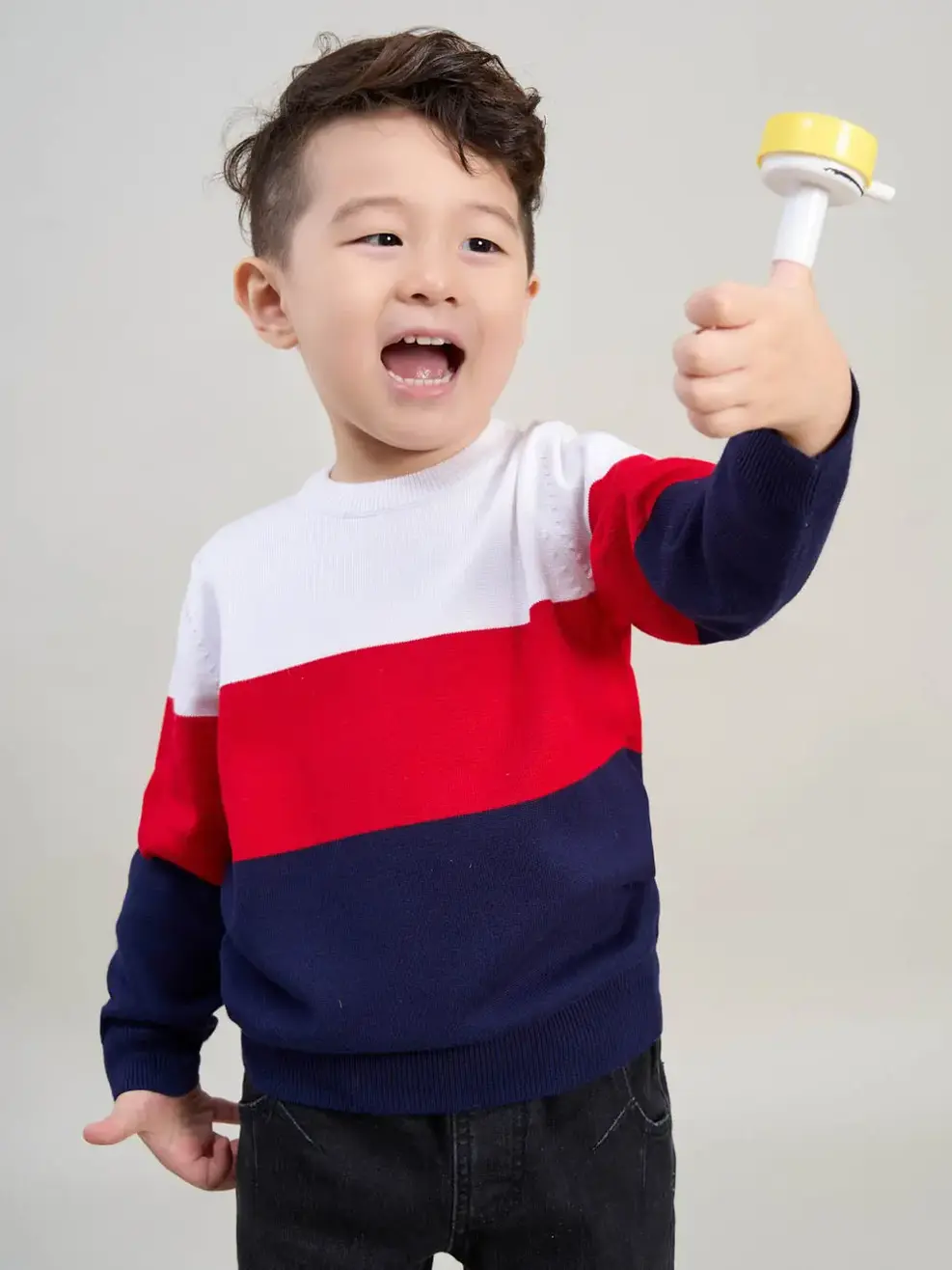 Áo len kid phối ngang - Xanh than phối đỏ - 6