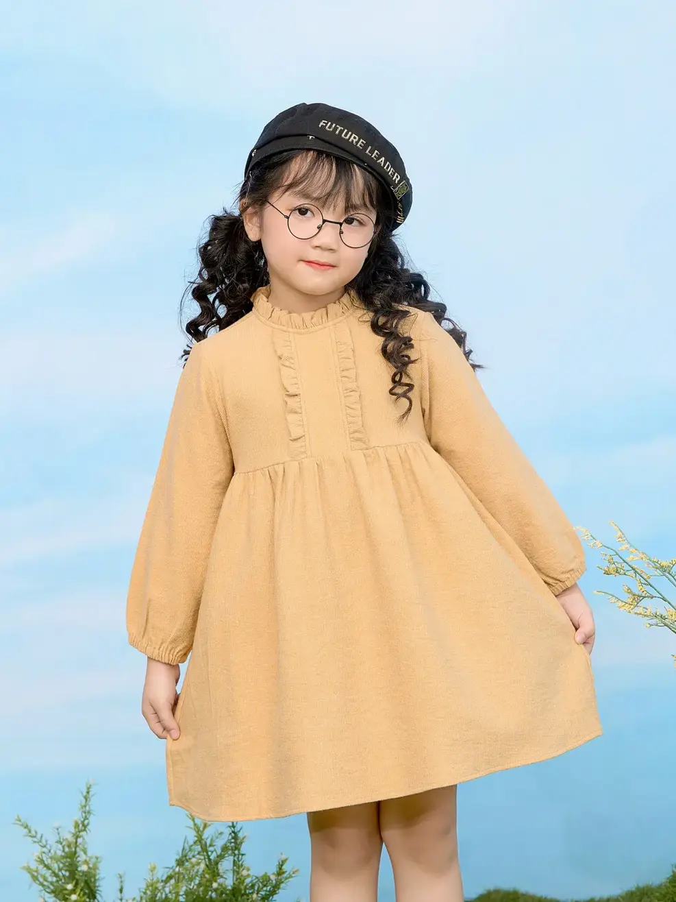 Váy trẻ em dáng xòe cổ bèo  - Vàng