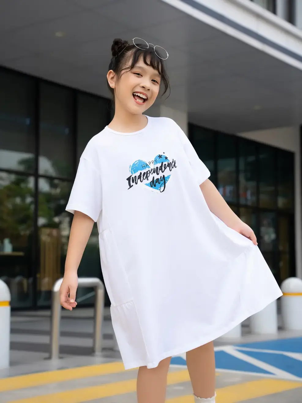 Váy trẻ em nhún tầng trái tim - Trắng - 12