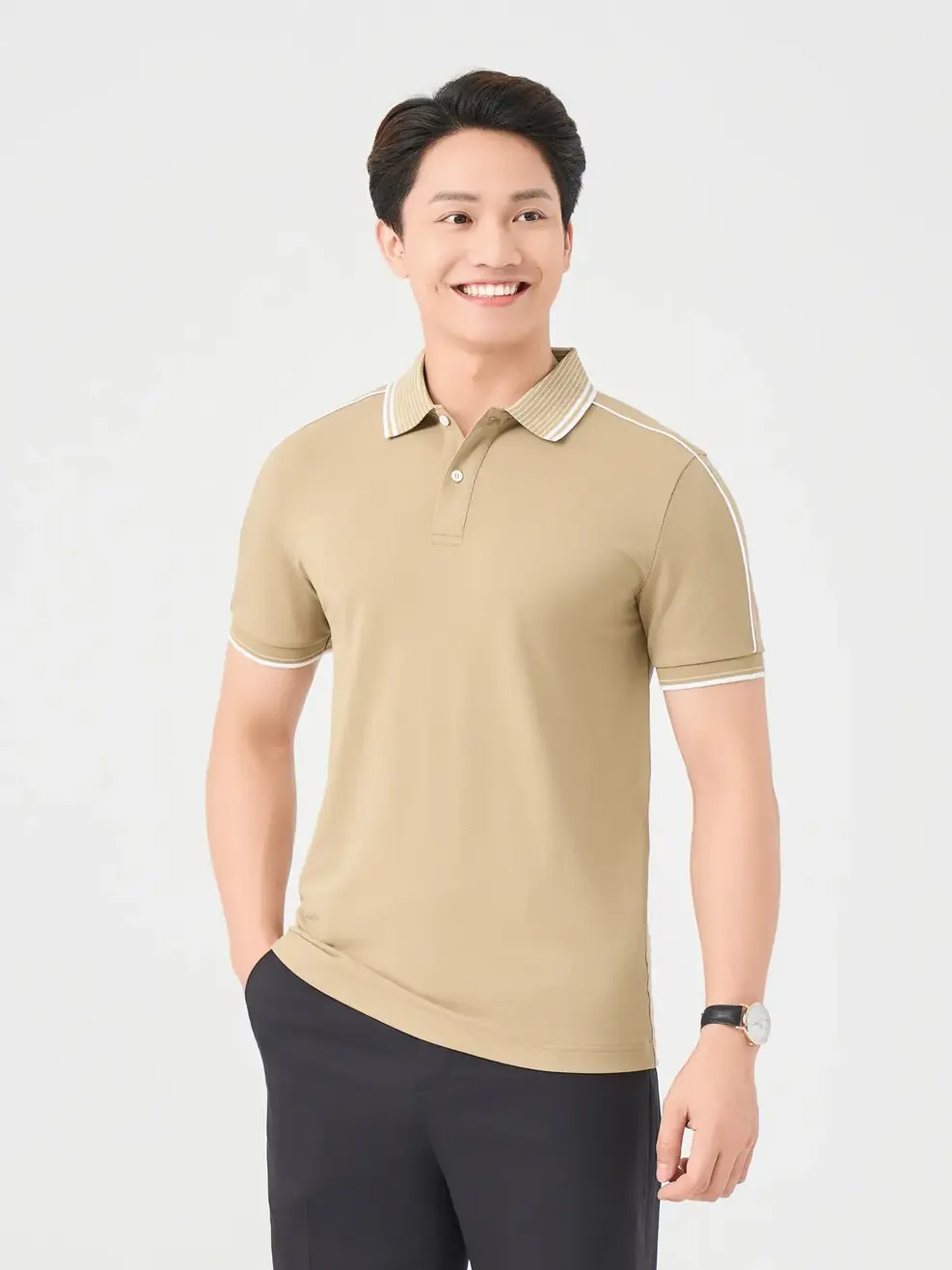 Áo Polo Nam Bo Cổ Kẻ ( Apm7219) - NÂU PHỐI TRẮNG 127 - M